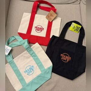 Trader Joe’s Canvas Tote Bag Set - Red, Black, and Teal